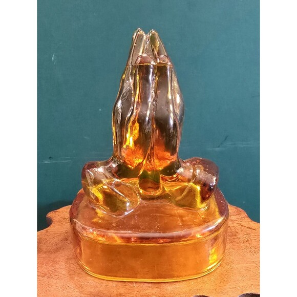 Vintage Kanawha Praying Hands Amberina UV Reactive Glass Paperweight 5"x4"x3" - Picture 13 of 14